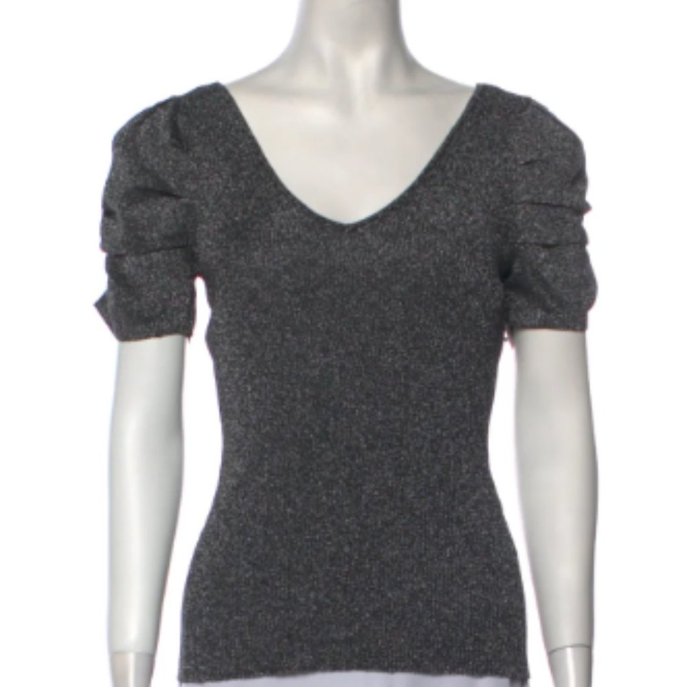 SANDRO V-Neck Short Sleeve T-Shirt. Sparkly gray/silver.   Very good condition.